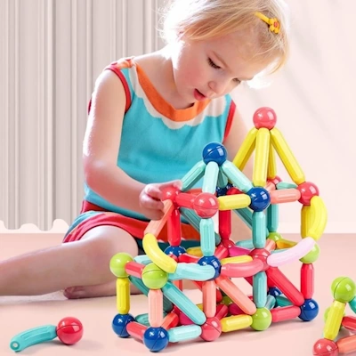 64 PCS Building Blocks Toy Magnetic Construction Set 3 64 PCS Building Blocks Toy Magnetic Construction Set Magnet Ball Sticks Rod Games Montessori Educational Toys For