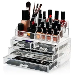 Cosmetic Storage Box Transparent Sliding Makeup Storage Box 4 Drawer Makeup Box