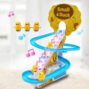 Duck Slide Toy Set, Funny Automatic Stair-Climbing Ducklings Cartoon Race Track Set with Lights and Music (Duck) Small Duck
