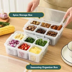 Fridge Storage Box, 6 Grid Refrigerator Storage Containers, Kitchen Storage Set, Vegetable Storage, Draining Crisper Food Box