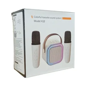 K12 Wireless Rechargeable Karaoke Mic with 2 Speakers for Singing | Wireless Mini Portable Bluetooth Speaker with Microphone and LED Lights.