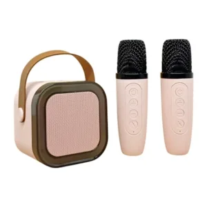 K12 Wireless Rechargeable Karaoke Mic with 2 Speakers for Singing | Wireless Mini Portable Bluetooth Speaker with Microphone and LED Lights.