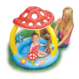 INTEX 57114EP Mushroom Baby Pool: Built-In Mushroom Shade – Soft Inflatable Floor – Durable Vinyl