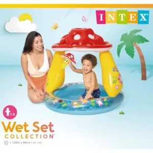 INTEX 57114EP Mushroom Baby Pool: Built-In Mushroom Shade – Soft Inflatable Floor – Durable Vinyl