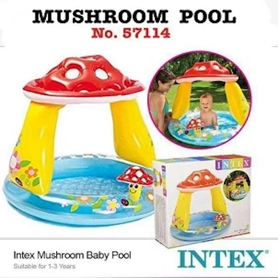 Mushroom Baby Pool 3 INTEX 57114EP Mushroom Baby Pool: Built-In Mushroom Shade – Soft Inflatable Floor – Durable Vinyl