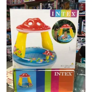 INTEX 57114EP Mushroom Baby Pool: Built-In Mushroom Shade – Soft Inflatable Floor – Durable Vinyl