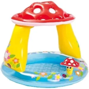 INTEX 57114EP Mushroom Baby Pool: Built-In Mushroom Shade – Soft Inflatable Floor – Durable Vinyl