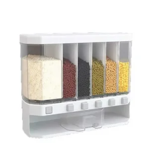 Wall Mounted Food Dispenser Whole Grains Rice Bucket Large Capacity 6-Grid Storage Dry Food Dispenser Storage Box For Home and Kitchen