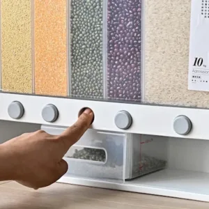 Wall Mounted Food Dispenser Whole Grains Rice Bucket Large Capacity 6-Grid Storage Dry Food Dispenser Storage Box For Home and Kitchen