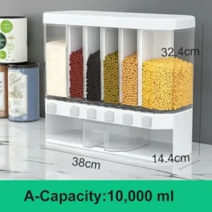 Wall Mounted Food Dispenser Whole Grains Rice Bucket Large Capacity 6-Grid Storage Dry Food Dispenser Storage Box For Home and Kitchen