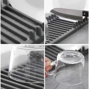 Dish Drying Rack with Absorbent Microfiber Pad, kitchen counter organized.