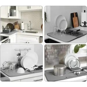 Dish Drying Rack with Absorbent Microfiber Pad, kitchen counter organized.